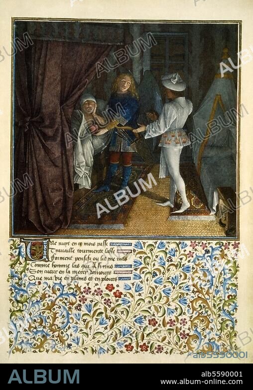 René I of Anjou, the Good; 1409-1480. Works: Le Livre du Coeur d'Amour espris. (The story of the burning hearts; novel, completed 1457). Cupid places "Burning Desire" in the heart of the King. Illumination, French (Barthélemy d'Eyck?), c. 1465. On parchment, 29 x 20.7 cm. Cod. 2597, fol. 2 r, Vienna, Austrian National Library.