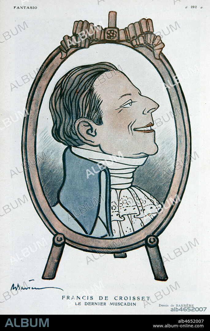 Francis de CROISSET (1877-1937) le dernier muscadin. Illustration de Adrien BARRERE (1877-1931) pour Fantasio de 1924. Credit : Collection KHARBINE-TAPABOR.
