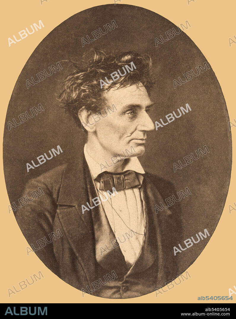 Portrait of Abraham Lincoln by Alexander Hessler on February 28, 1857, in Chicago, Illinois. According to the original owner of the photograph, "Joseph Medill went with Mr. Lincoln to have the picture taken. He says that the photographer insisted on smoothing down Lincoln's hair, but Lincoln did not like the result, and ran his fingers through it before sitting.".