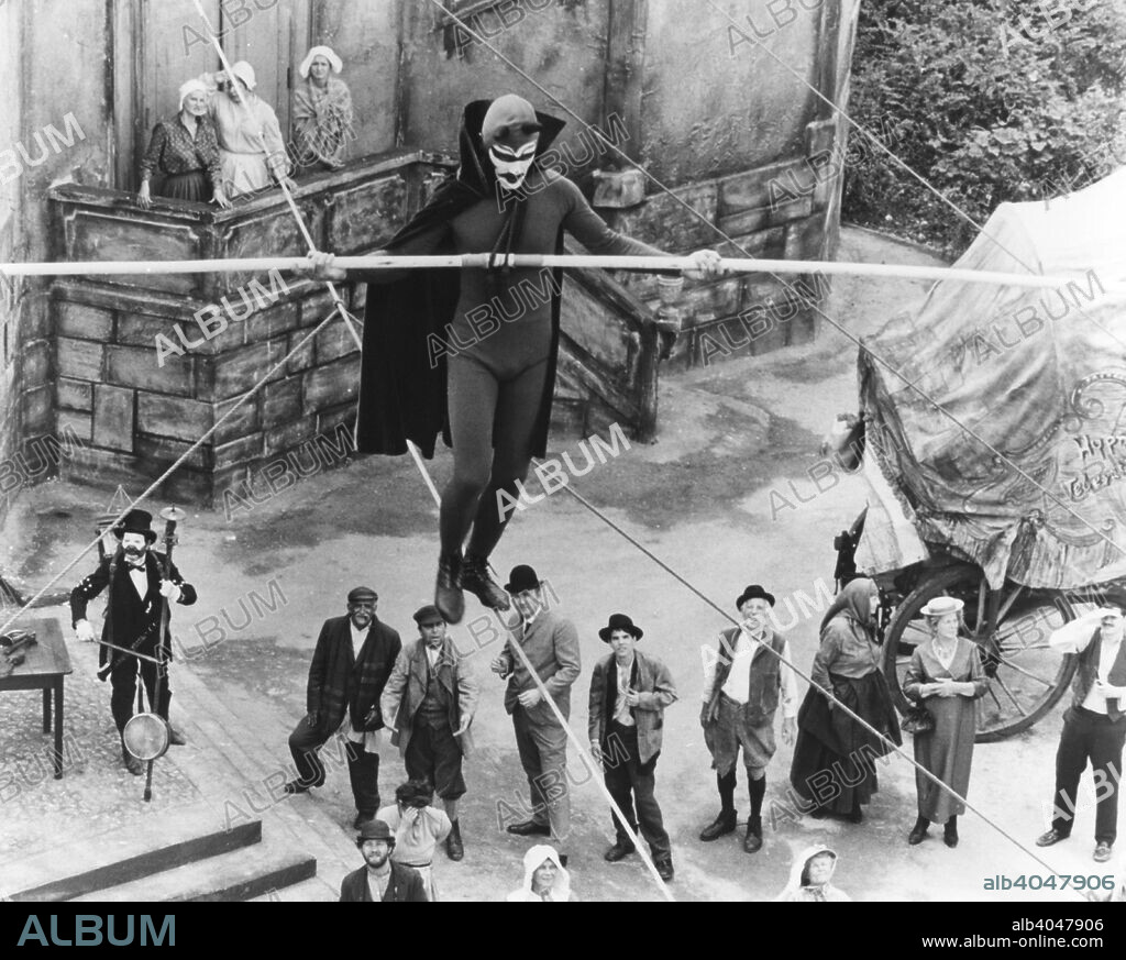 Alan Arkin in The Magician of Lublin, 1979. The actor Alan Arkin (born 1934) walks the tightrope in a scene from the film produced by Menahem Golan and Yoram Globus. The film was based on a novel by Isaac Bashevis Singer about a circus performer named Yasha Mazur from the town of Lublin in Poland. Courtesy of Entertainment Film Distributors Ltd. For editorial uses only, all other uses to be cleared.