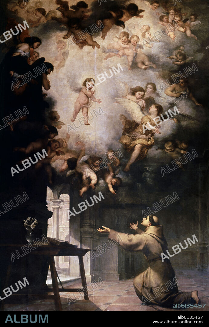 BARTOLOMÉ ESTEBAN MURILLO. SAN ANTONIO DE PADUA ANTE LA APARICION DEL NIÑO JESUS - SIGLO XVII - BARROCO ESPAÑOL.