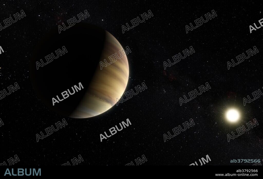 Artist's view shows the hot Jupiter exoplanet 51 Pegasi b, sometimes referred to as Bellerophon, which orbits a star about 50 light-years from Earth in the northern constellation of Pegasus (The Winged Horse). This was the first exoplanet around a normal star to be found in 1995. Twenty years later this object was also the first exoplanet to be be directly detected spectroscopically in visible light. Release date  April 22, 2015.