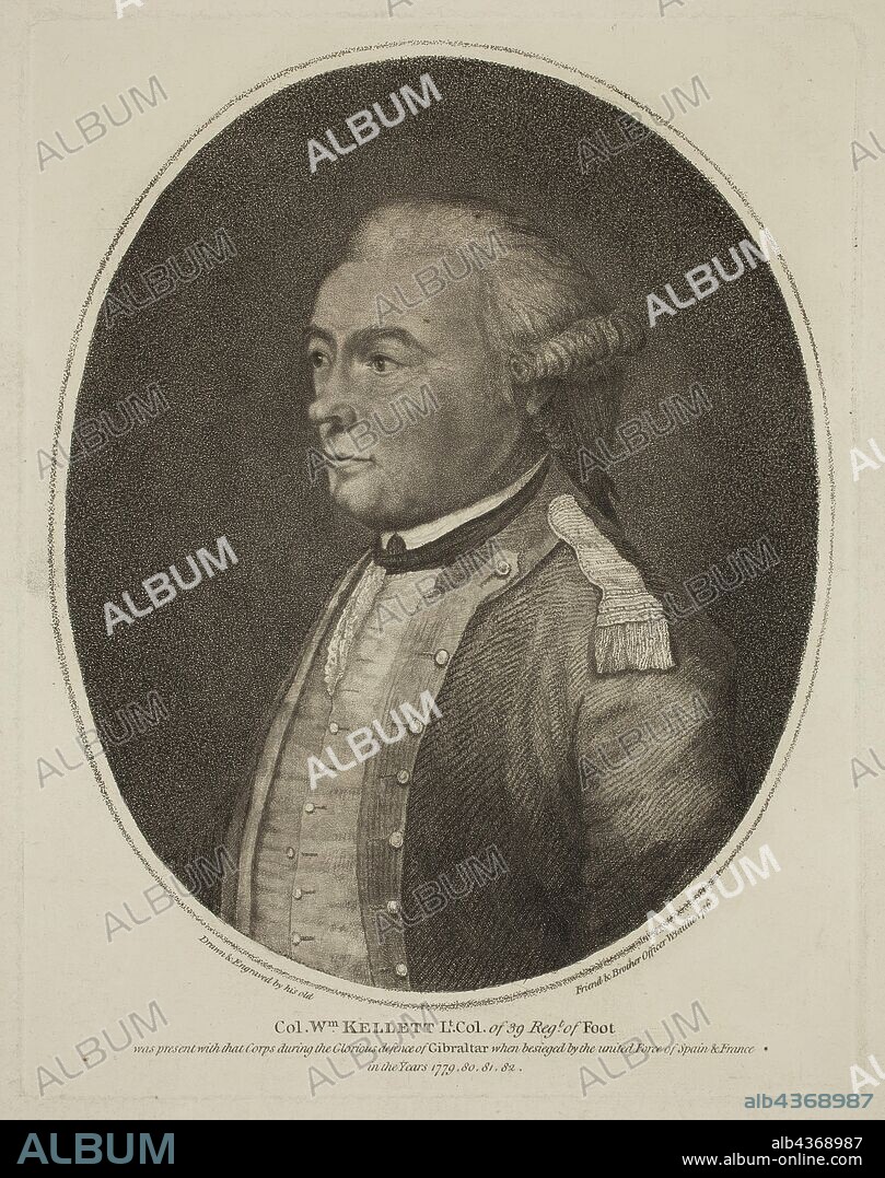 William Baillie, English, 1723-1810, Lieutenant Colonel Kellett, 1786, crayon manner engraving and etching printed in black ink on wove paper, Plate: 7 5/8 × 6 inches (19.4 × 15.2 cm).