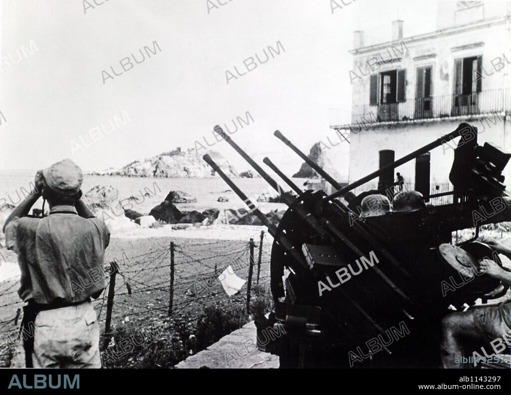German Army in Sicily. a 2 cm. quadruple gun in action during the allied landings. August 1943.