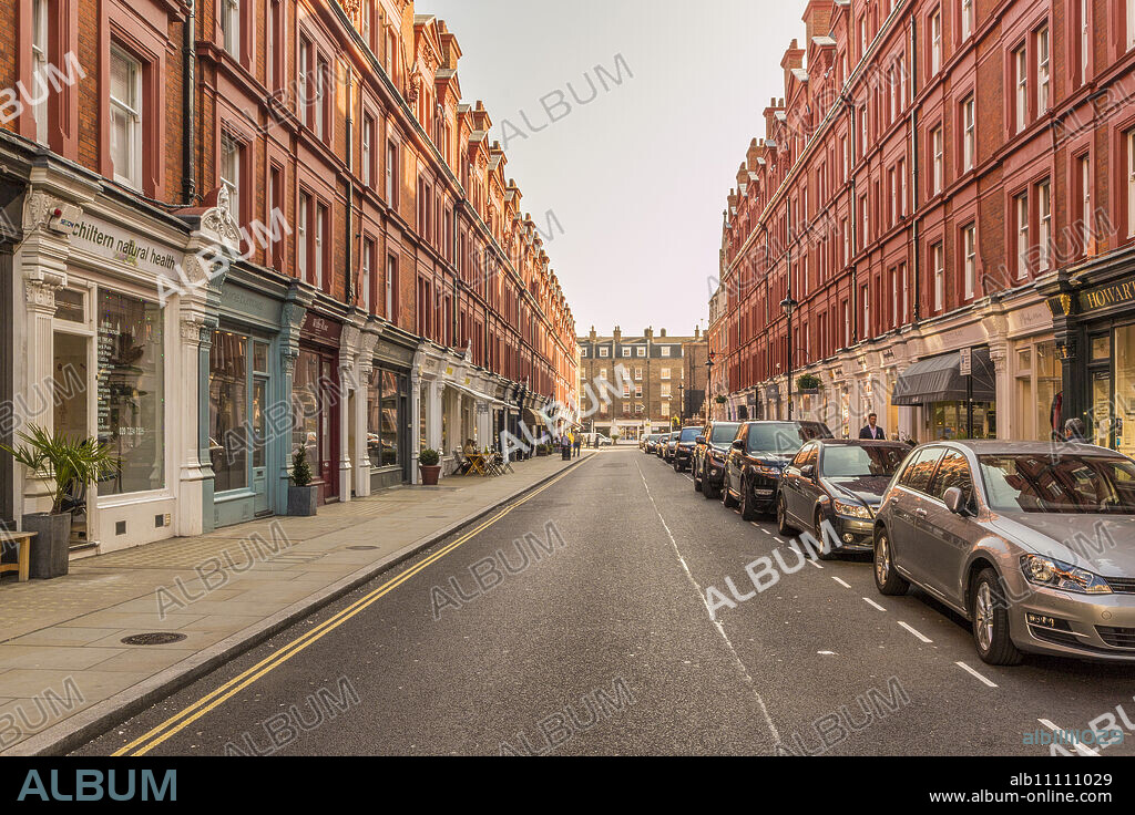 Chiltern Street in Marylebone, with its distinctive red brick buildings, London, England, United Kingdom, Europe.
