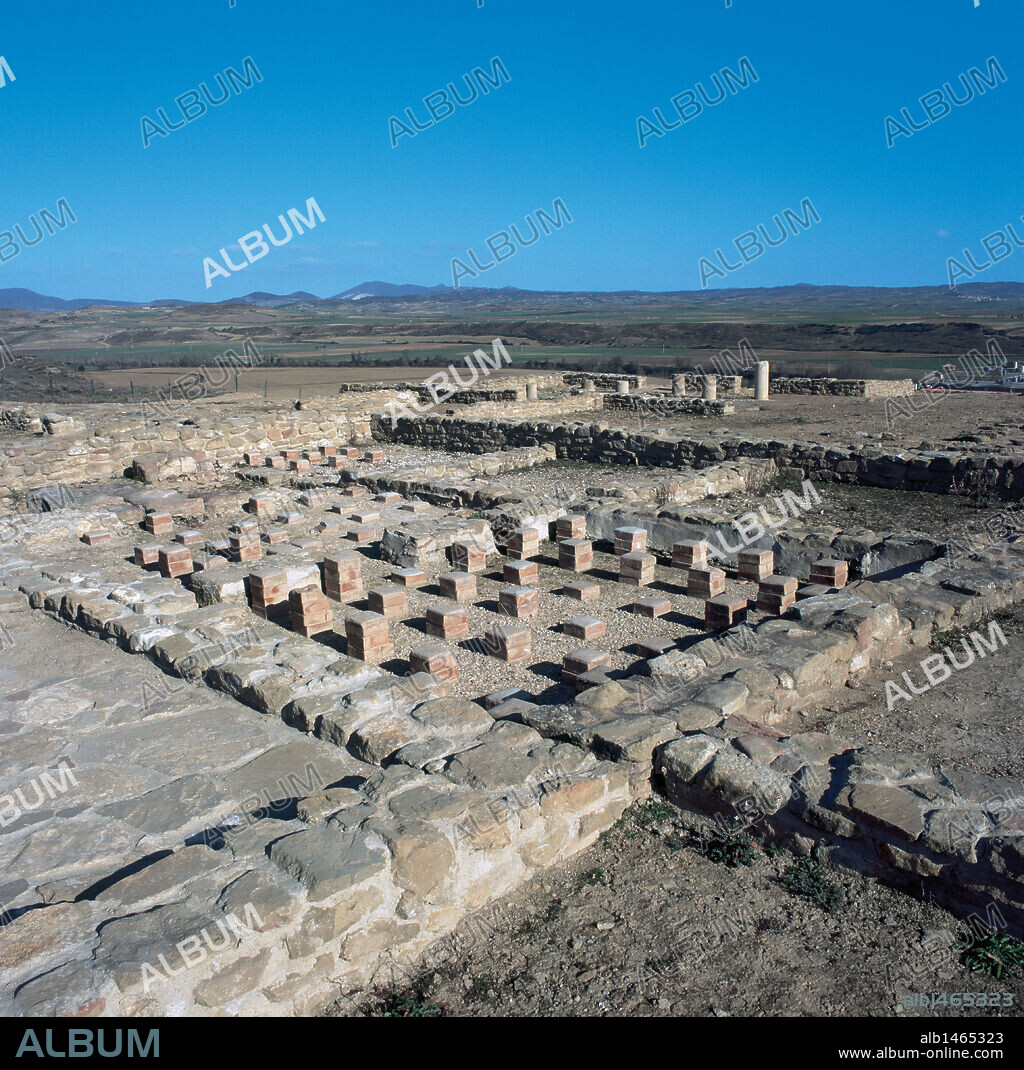 ARTE ROMANO. ESPAÑA. SIGLOS I-II. RUINAS DE ANDELOS. Vista general de las TERMAS. MENDIGORRIA. Navarra.