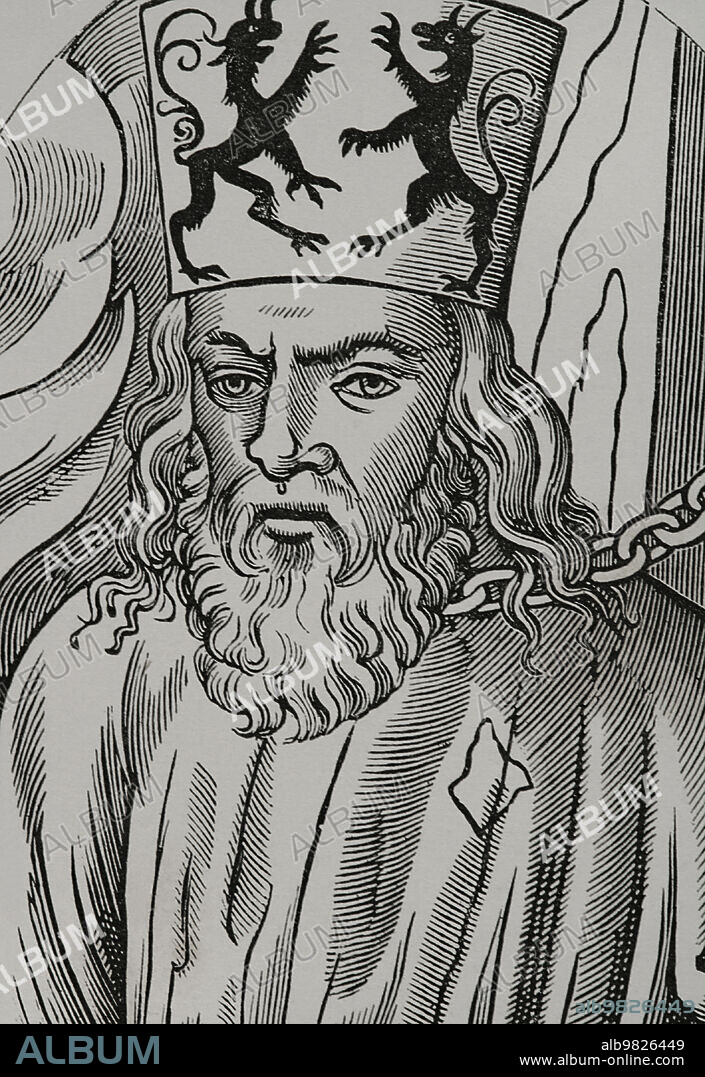 Jerome of Prague (1360-1416). Czech scholastic philosopher and preacher. Jerome came under the influence of John Wycliffe and defended Jan Huss's thesis in various places in Europe. He went to the Council of Constance in defence of Hus when he knew that Huss had been arrested. Both were eventually condemned to be burned at the stake for heresy. Portrait. Engraving. Detail. "Vie Militaire et Religieuse au Moyen Age et à l'Epoque de la Renaissance", Paris, 1877.