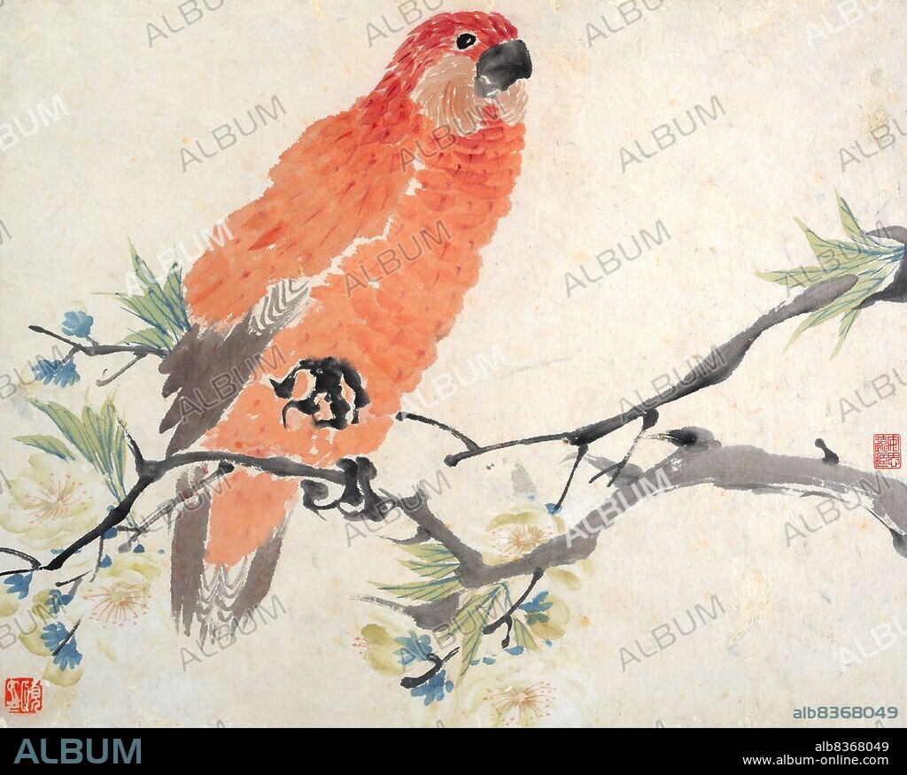 China: 'Animals, Flowers and Birds'. Album of eight leaves by Ren Yi (1840 - 1896), ink and colour on paper, 19th century.<br/><br/>. Ren Yi (1840 - 1896), also known as Ren Bonian, was a Chinese painter born in Zhejiang during the Qing Dynasty (1644 - 1911). He moved to Shanghai in 1855 after the death of his father, which exposed him to Western thinking within a more urban environment. He became a member of the Shanghai School, fusing popular and traditional styles. He is sometimes referred to as one of the 'Four Rens'.