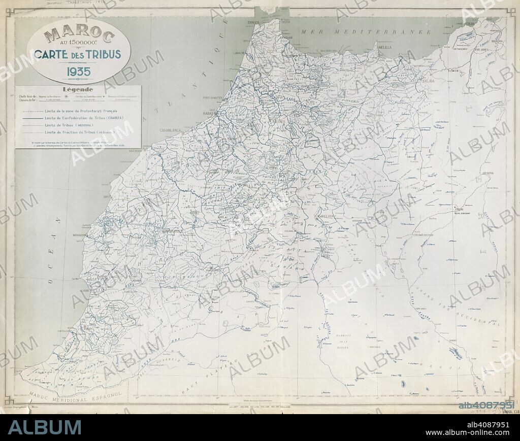 A map of Morocco. Maroc au 1,500,000e. Carte des tribus. 1935. Rabat : Service GeÌographique du Maroc, 1936. Source: Maps 63915.(12.). Language: French.
