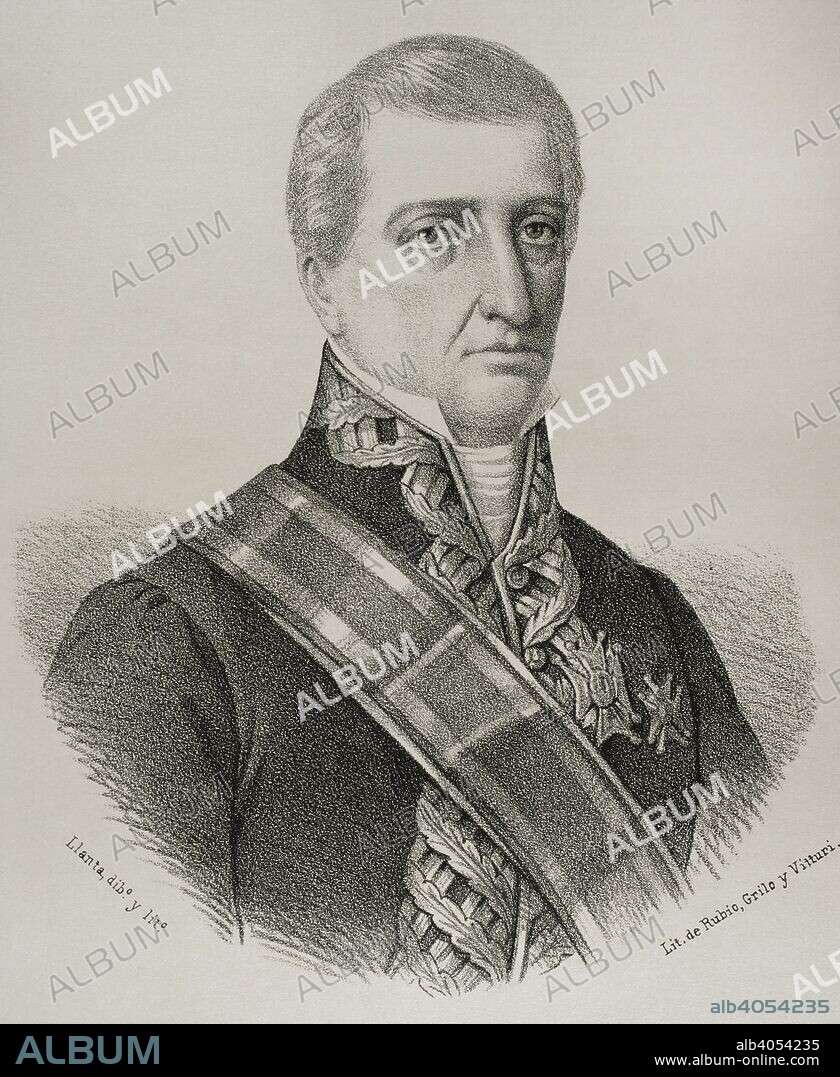 Pascual Enrile Alcedo (1772-1839). Spanish military. Governor-general of the Philippines. Drawing by Llanta. Portrait. Lithography. Cronica General de Espa–a, Historia Ilustrada y Descriptiva de sus Provincias. Andalucia, 1867.