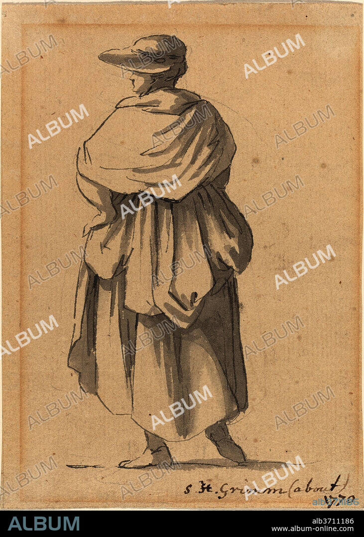 SAMUEL HIERONYMUS GRIMM. A Peasant Woman. Dated: c. 1770. Dimensions: overall: 15 x 10.9 cm (5 7/8 x 4 5/16 in.). Medium: pen and black ink with gray wash over graphite on laid paper.