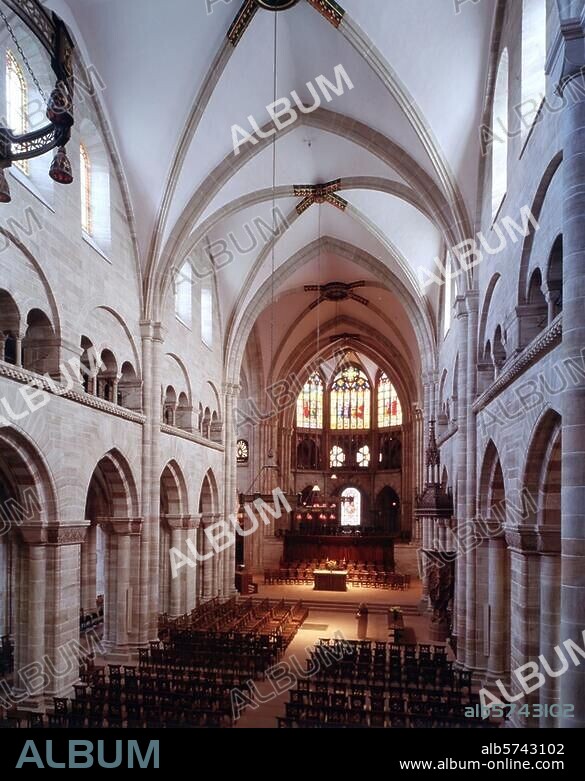Basel (Switzerland), Münster. (Late-Roman basilica, c. 1185-1205; choir built 1356-63). Interior view. Photo.