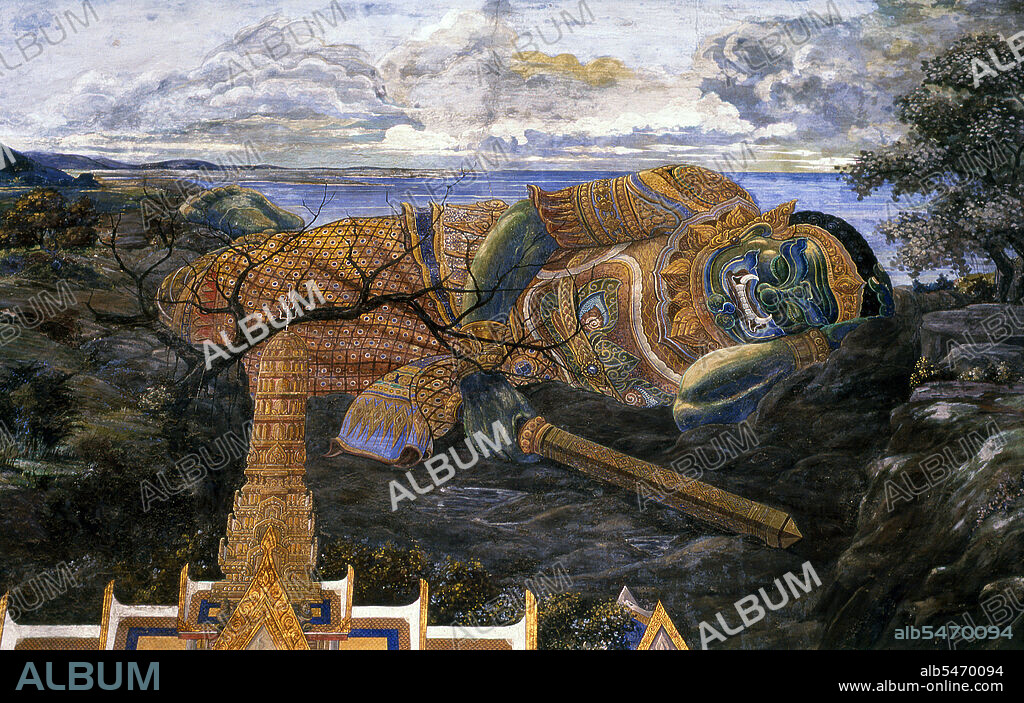 The Ramayana is a story as old as time and - at least in the Indian subcontinent and across much of Southeast Asia - of unparalleled popularity. More than two thousand three hundred years ago the scholar-poet Valmiki sat down to write his definitive epic of love and war. The poem Valmiki composed is styled the Ramayana, or 'Romance of Rama' in Sanskrit. In its present form, the Sanskrit version consists of some 24,000 couplets divided into seven books. The Ramakien is the Thai version of this epic and has an important influence on Thai literature, art and drama. It is regarded as the National Epic of Thailand. Wat Phra Kaew (Temple of the Emerald Buddha); full official name Wat Phra Si Rattana Satsadaram is regarded as the most sacred Buddhist temple in Thailand. It is located within the precincts of the Grand Palace. The Grand Palace served as the official residence of the Kings of Thailand from the 18th century onwards. Construction of the Palace began in 1782, during the reign of King Rama I, when he moved the capital across the river from Thonburi to Bangkok.