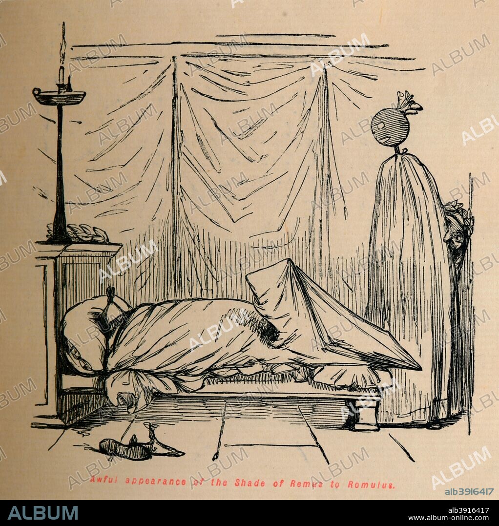 'Awful appearance of the Shade of Remus to Romulus', 1852. From The Comic History of Rome, by Gilbert A A'Beckett, illustrated by John Leech. [Bradbury, Agnew & Co, London, 1852].