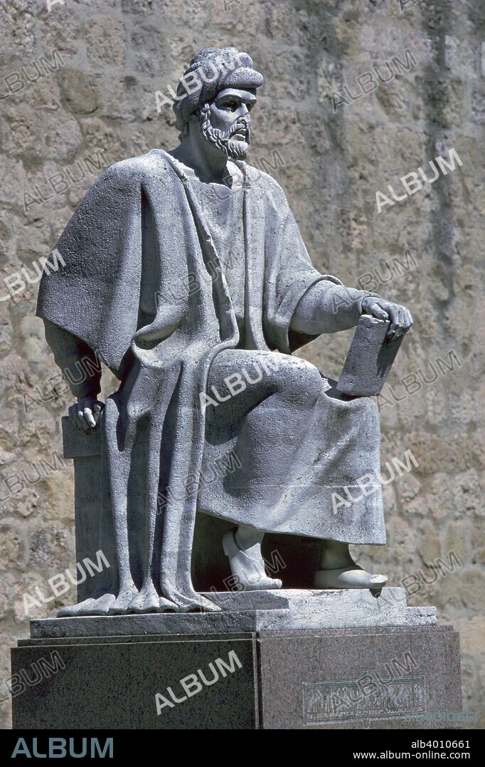 A statue of Abu Al Walid Muhammed Ibn Ruchd Averroes from Cordoba (April 14, 1126 - December 10, 1198), whose commentaries on ancient philosophy and medicine influenced later Christian thinkers, and who supported Aristotelianism as not uncontradictory with Islam, 12th century.