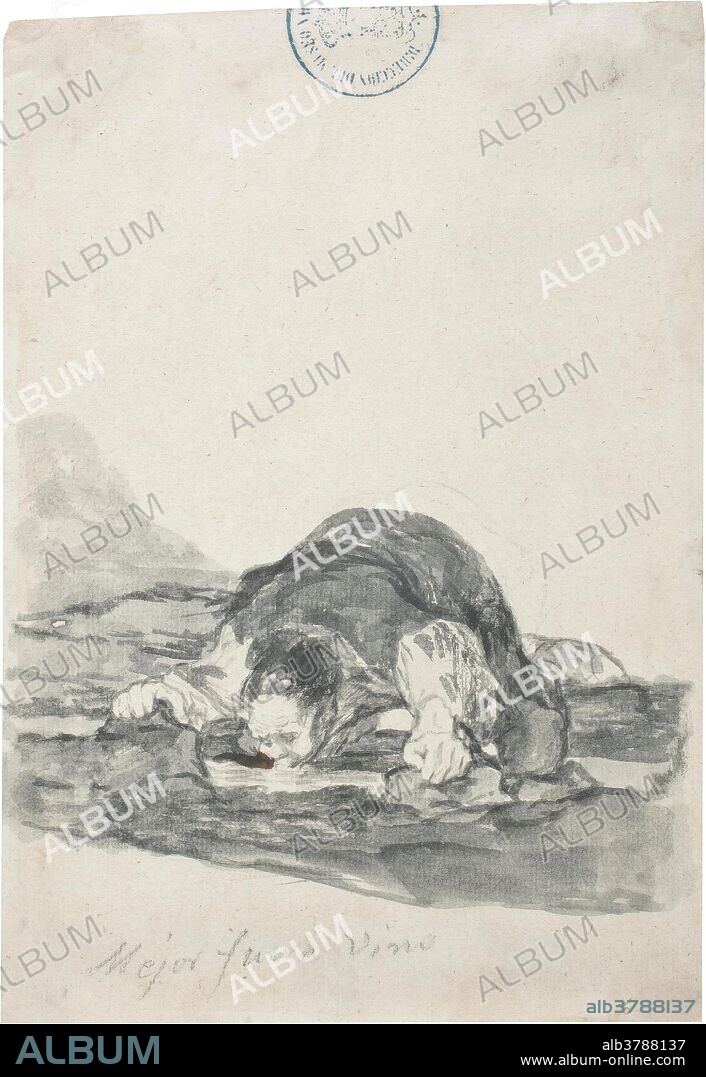 Francisco de Goya y Lucientes / 'Mejor fuera vino. Álbum C, 24 o 29 (?)'. 1808 - 1814. Wash, Brush, Bistre, Grey-brown ink on laid paper.