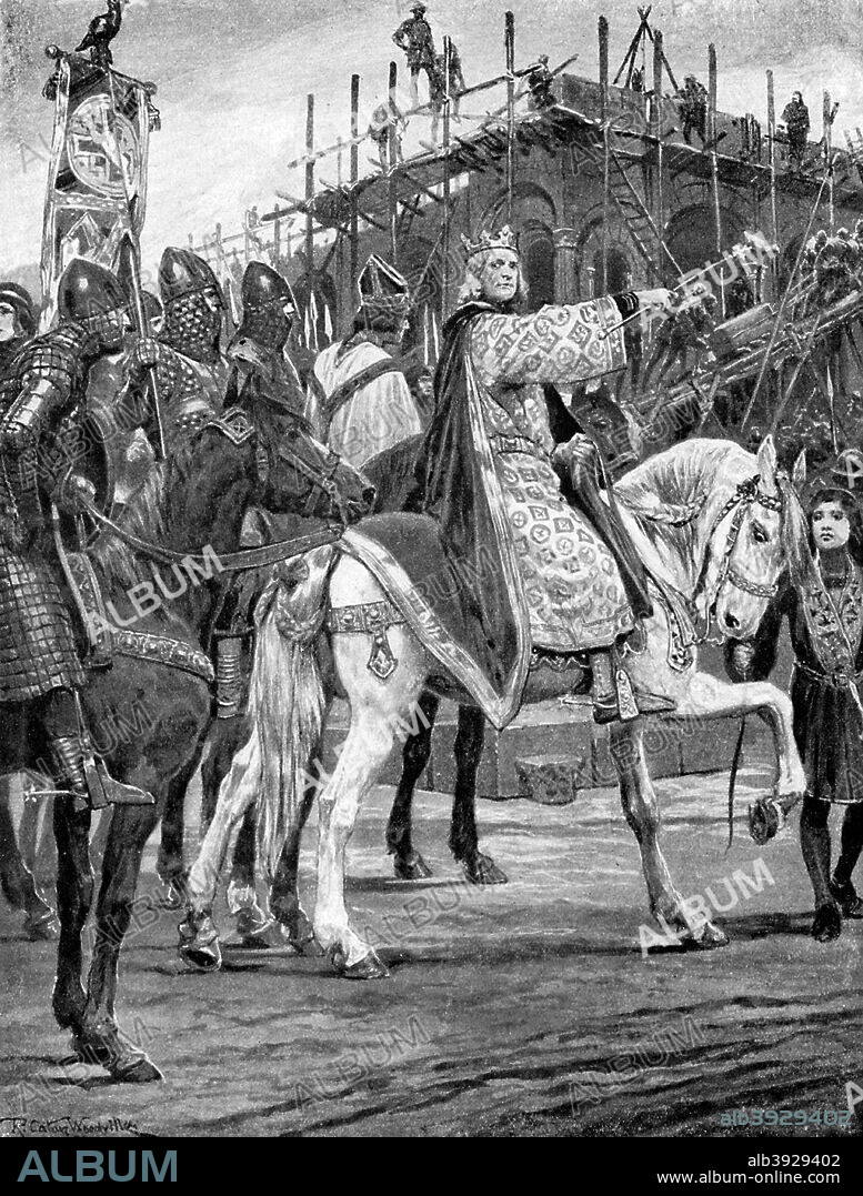 Edward the Confessor watching the building of Westminster Abbey, c1050, (c1920). Illustration from Story of the British Nation, Volume I, by Walter Hutchinson, (London, c1920s).