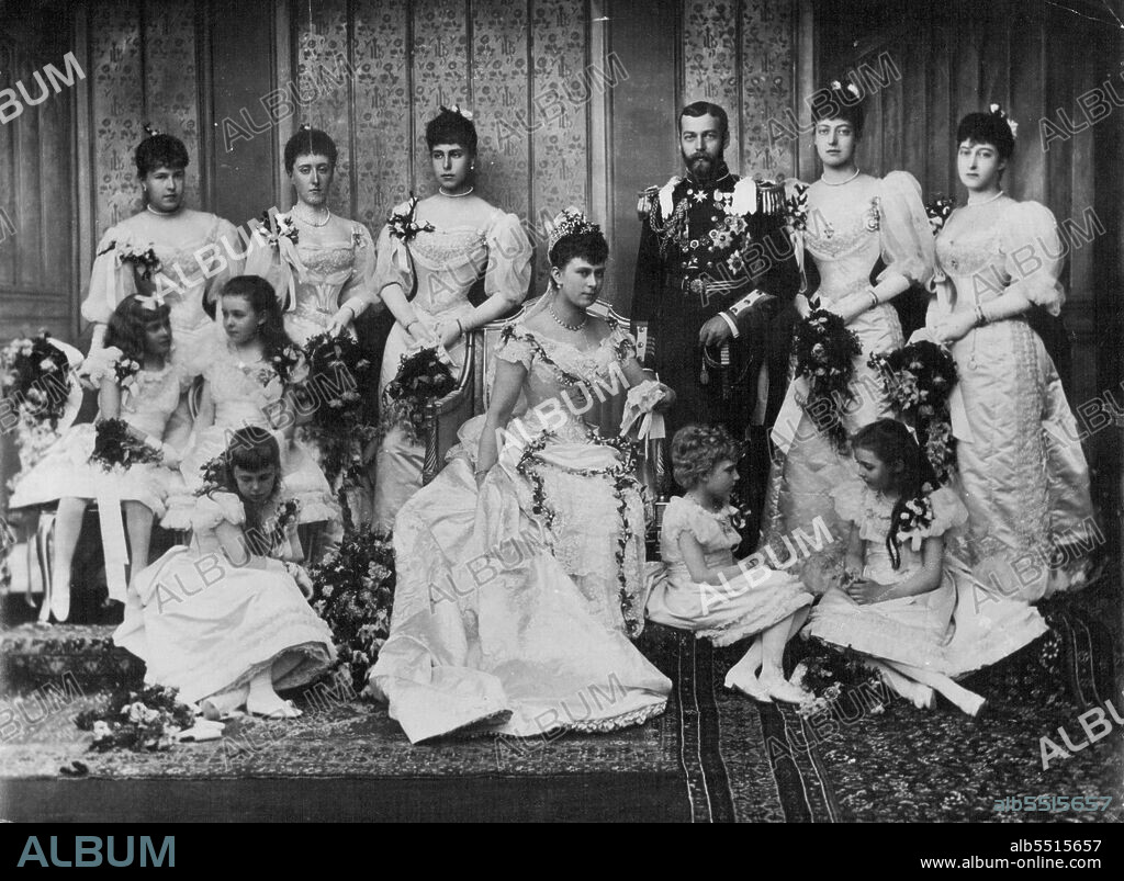 A wedding day photograph of Queen Mary & King George V.In 1893, she married the prince who became George V. An earlier romance ended when prince Edward died a month before marriage. January 28, 1953. (Photo by Pictorial Press).