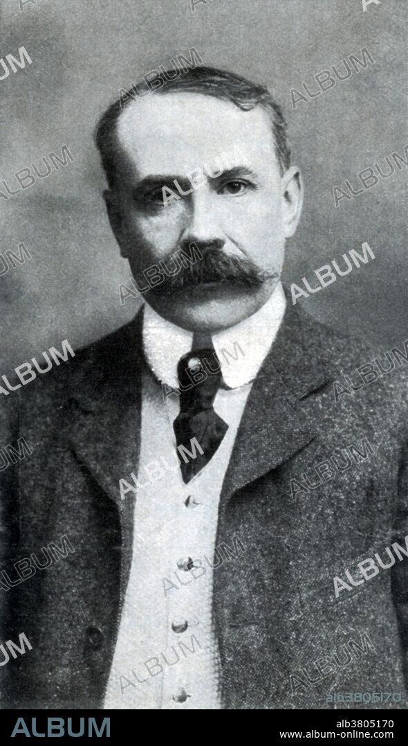 Edward William Elgar (June 2, 1857 - February 23, 1934) was an English composer, many of whose works have entered the British and international classical concert repertoire. In musical circles dominated by academics, he was a self-taught composer; in Protestant Britain, his Roman Catholicism was regarded with suspicion; and in the class-conscious society of Victorian and Edwardian Britain, he was acutely sensitive about his humble origins even after he achieved recognition. He struggled to achieve success until his forties, when after a series of moderately successful works his Enigma Variations (1899) became immediately popular in Britain and overseas. In his fifties, Elgar composed a symphony and a violin concerto that were immensely successful. Elgar's music came, in his later years, to be seen as appealing chiefly to British audiences. Inoperable colorectal cancer was discovered during an operation in 1933. He died in 1934 at the age of 76. Elgar's major have, in the 21st century, recovered strongly from their neglect in the 1950s. No photographer credited, undated.