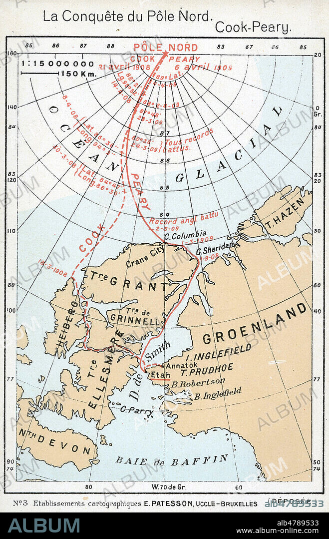 'La conquete du Pole Nord. Cook - Peary'. Illustration anonyme pour une carte postale vers 1910. Credit : Collection IM/KHARBINE-TAPABOR.