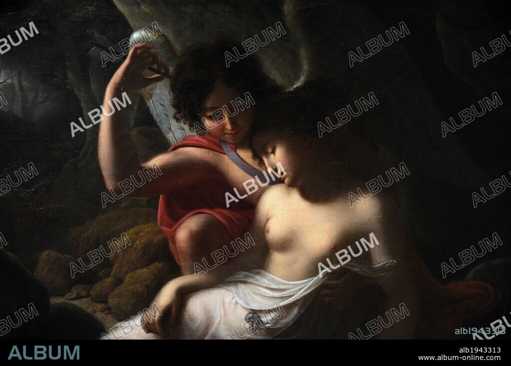 MITOLOGIA CLASICA. Cupido despierta a Psique con la punta de la flecha, 1815. Pintura de Christian Gottlieb Kratzenstein-Stub (1783-1816). Museo Carlsberg Glyptotek. Copenhague. Dinamarca.