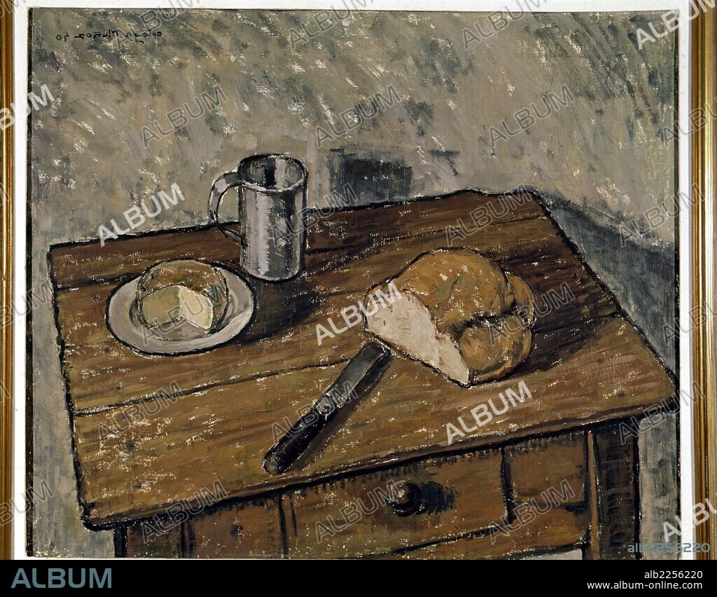 GODOFREDO ORTEGA MUÑOZ. ORTEGA MUÑOZ , GODOFREDO. PINTOR ESPAÑOL. VALENCIA DE ALCANTARA 1905-1982. " BODEGON DE PAN Y QUESO " , AÑO 1940.
