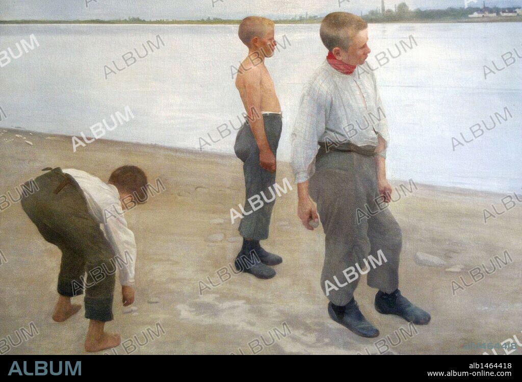 Karoly Ferenczy (1862-1917). Boys Throwing Pebbles into the River. 1890. Hungarian National Gallery. Budapest. Hungary.
