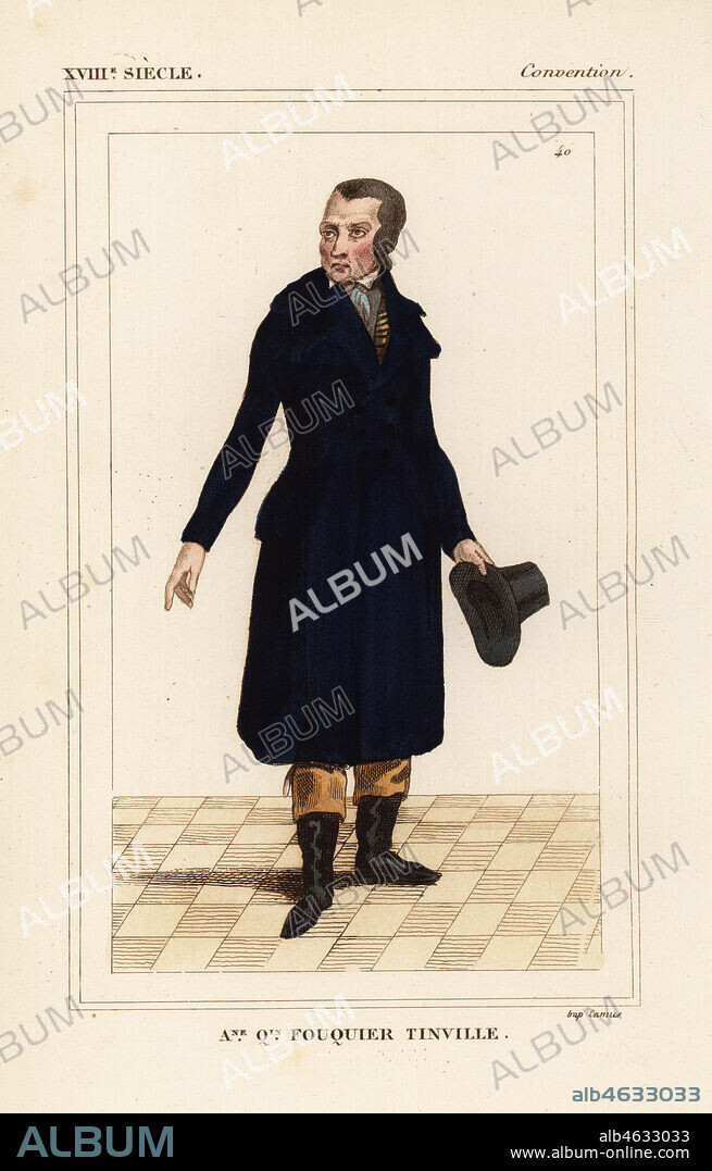 Antoine Quentin Fouquier de Tinville, French prosecutor during the Revolution and Reign of Terror. Handcoloured lithograph from Le Bibliophile Jacob aka Paul Lacroix's Costumes Historiques de la France (Historical Costumes of France), Administration de Librairie, Paris, 1852.