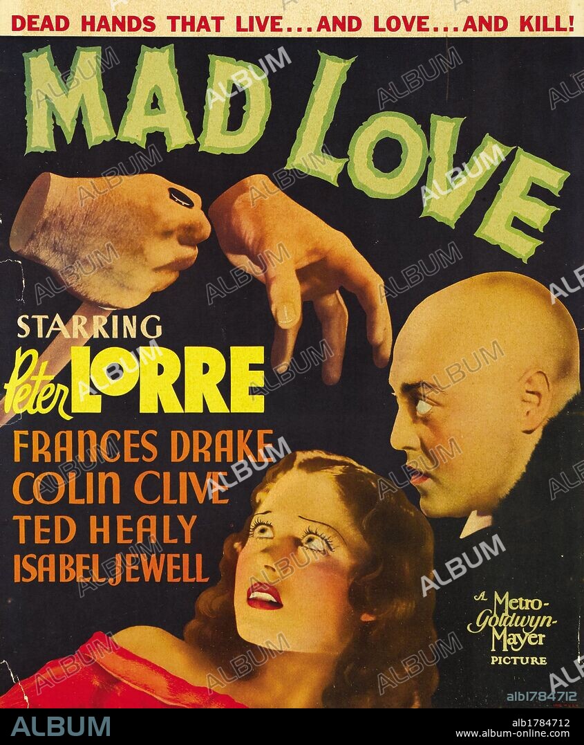 Poster de LAS MANOS DE ORLAC, 1935 (MAD LOVE), dirigida por KARL FREUND. Copyright M.G.M.