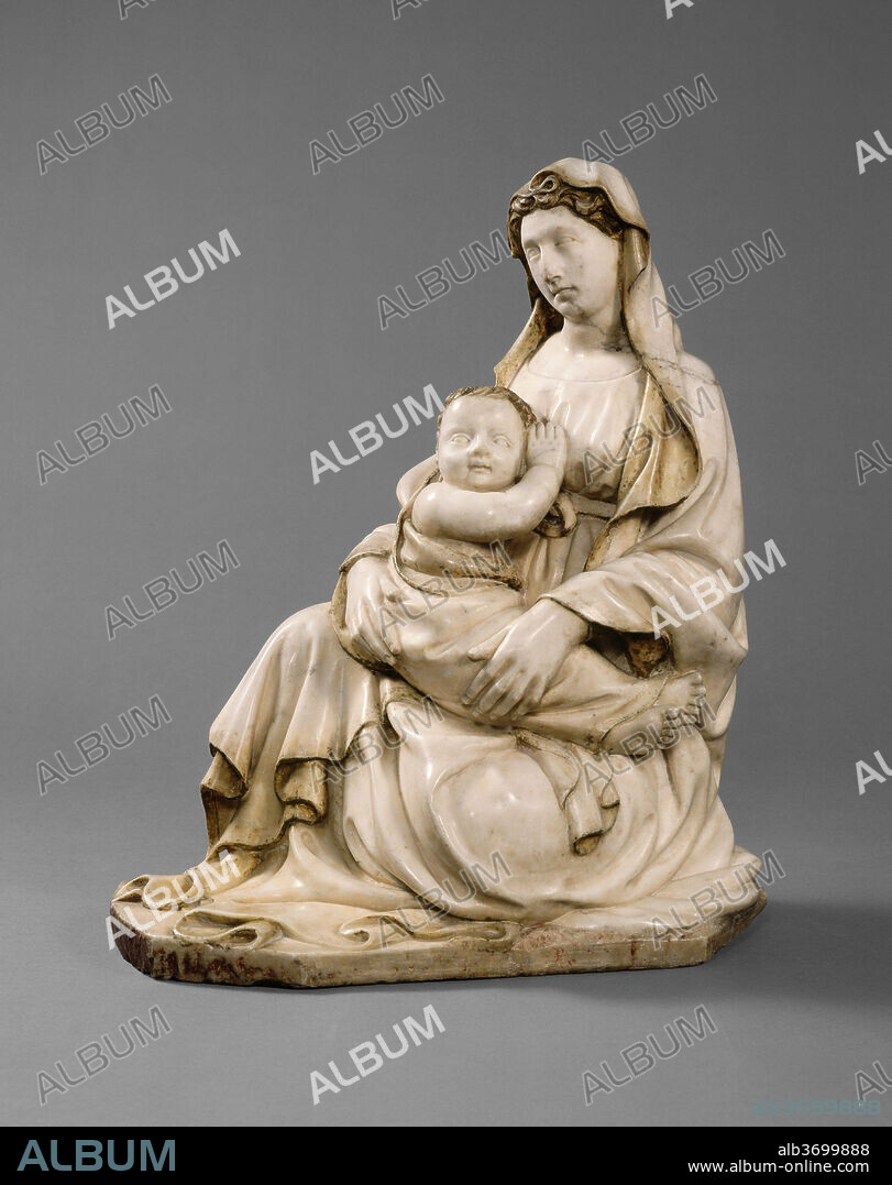 JACOPO DELLA QUERCIA. Madonna of Humility. Dated: c. 1400. Dimensions: overall: 58.4 x 48.8 x 28.3 cm (23 x 19 3/16 x 11 1/8 in.). Medium: marble, traces of gilding.