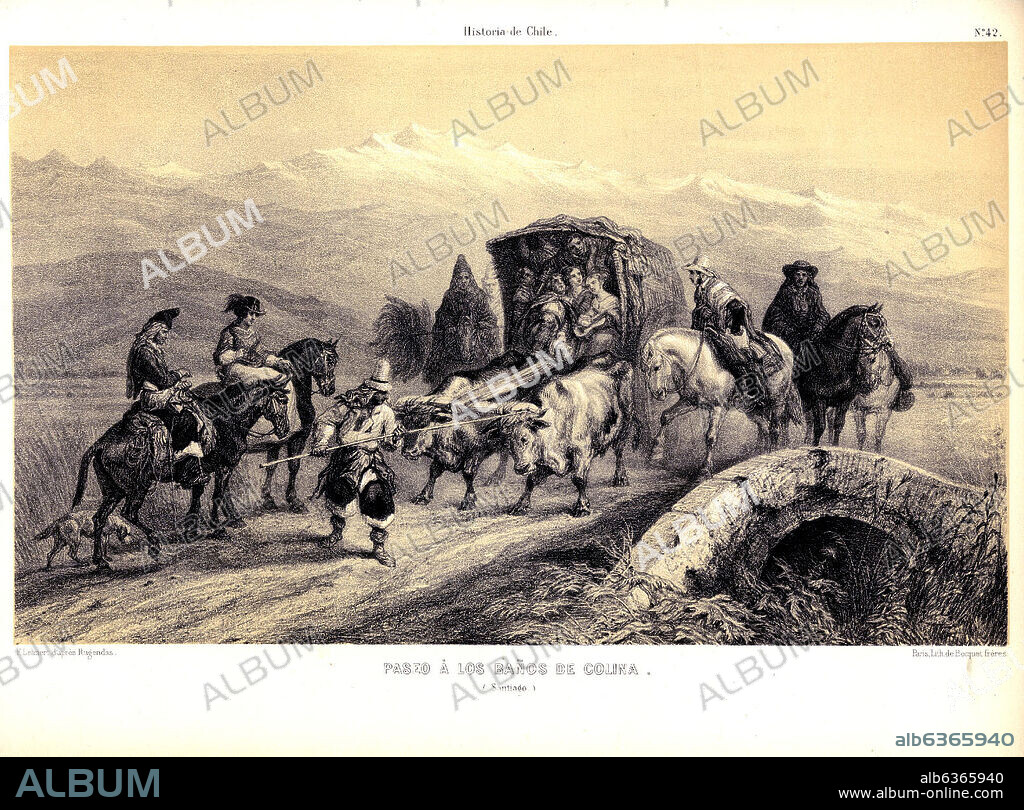 CLAUDIO GAY. PASEO A LOS BAÑOS DE COLINA EN ATLAS DE LA HISTORIA FISICA Y POLITICA DE CHILE, 1854.