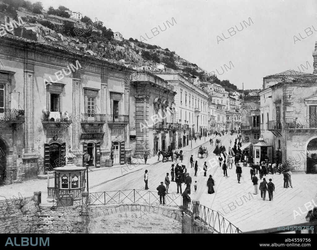 Europe, Italy, Sicily, modica, view of corso umberto I, 1890 1900.