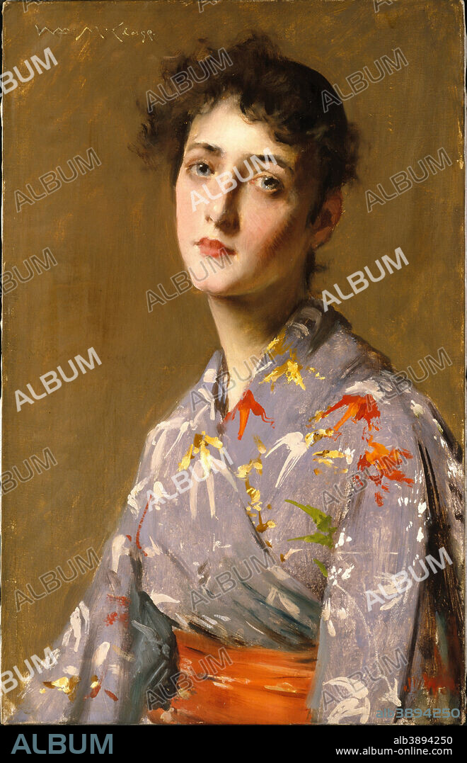 WILLIAM MERRITT CHASE. Girl in a Japanese Costume. Date/Period: Ca. 1890. Painting. Oil on canvas. Height: 62.5 cm (24.6 in); Width: 39.8 cm (15.6 in).