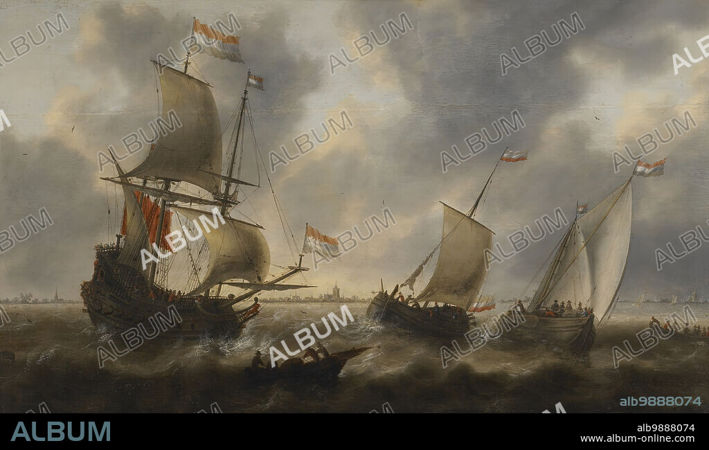 JACOB ADRIAENSZ. BELLEVOIS. Ships at Sea, 1660-1669. The importance of overseas trade, naval battles with Spain and then England, and fishing created a great demand for marine subjects. Most do not depict specific events; however, given the moral consciousness of the times, a painting of a storm at sea-just like the actual phenomenon-might prompt thoughts on the precariousness of life.