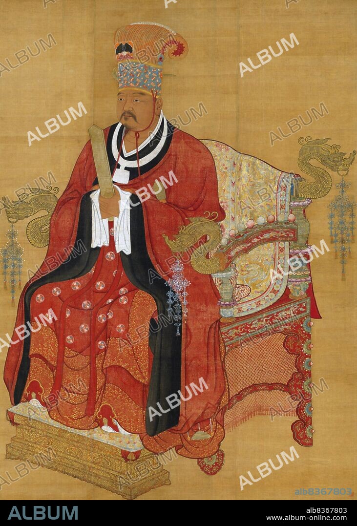 China: Emperor Xuanzu (Zhao Hongyi, 899-956), father of the first two Song emperors Taizu and Taizong, honoured posthumously as founding ancestor of the Song Dynasty. Hanging scroll painting, Song Dynasty (960-1279).<br/><br/>. Zhao Hongyi (899-956) was the father of Song Emperors Taizu (r. 960-976) and Taizong (976-997). He was a military general during the Five Dynasties and Ten Kingdoms period, serving under Emperor Zhuangzong of Later Tang. He was said to be a skilled horse archer.