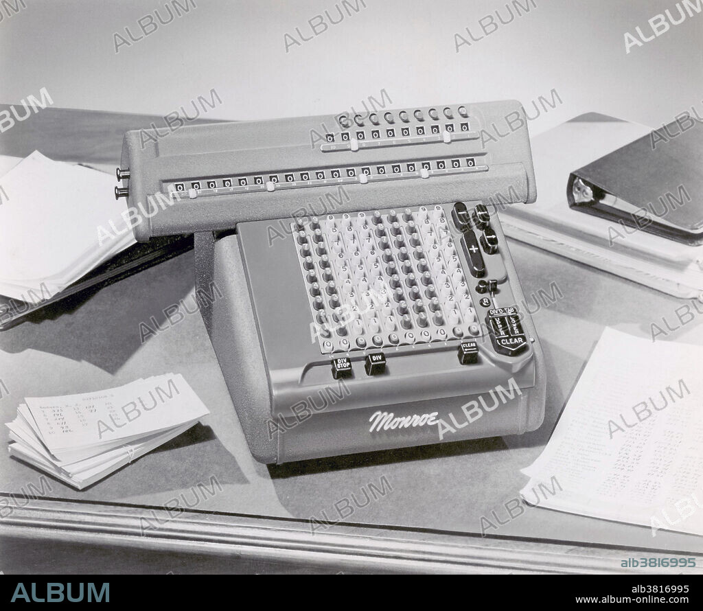 Monroe brand semi-automatic adding calculator, 1950s model.