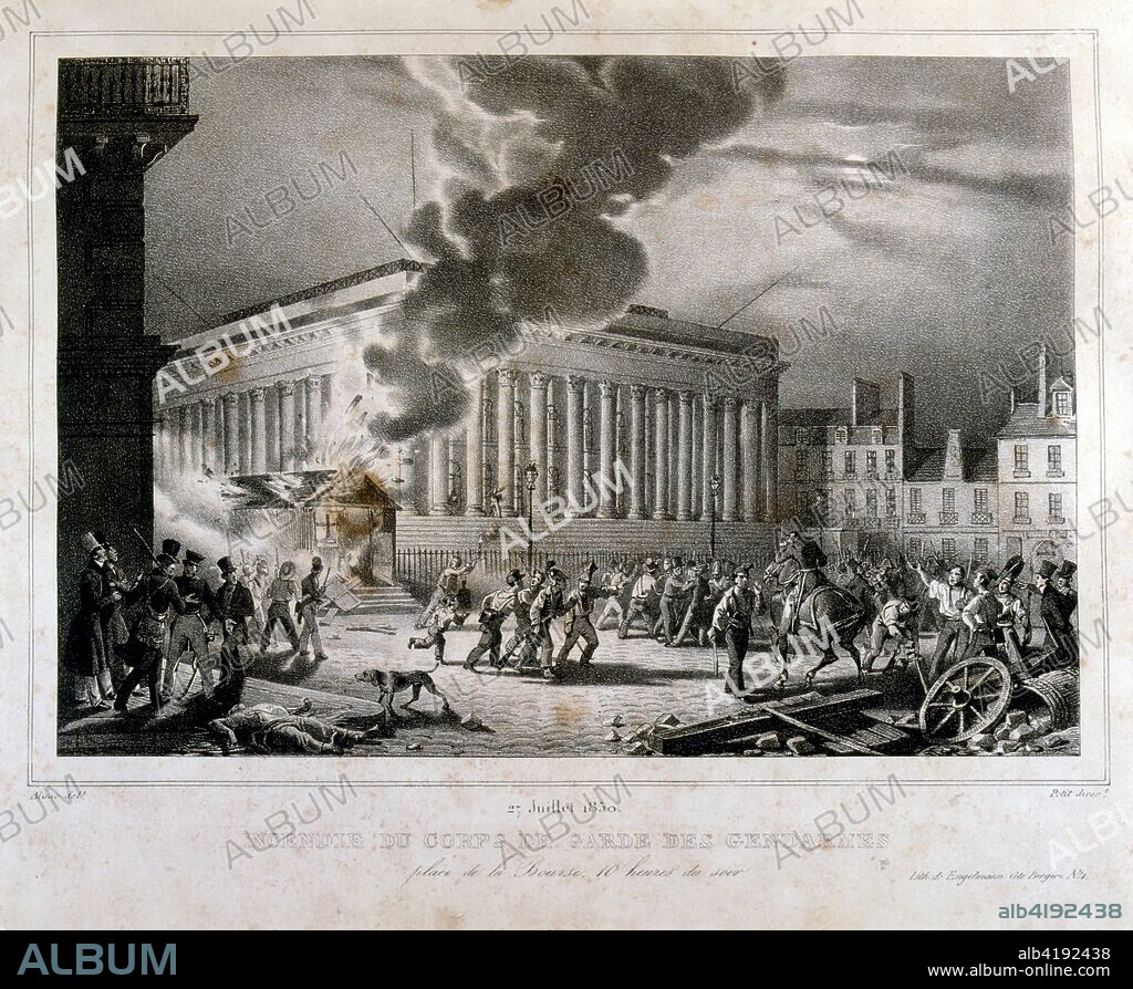 Illustration depicting events during the French 'July Revolution' of 1830. The French Revolution of 1830, also known as the July Revolution (revolution de Juliet), Second French Revolution or Trois Glorieuses, led to the overthrow of King Charles X, the French Bourbon monarch, and the ascent of his cousin Louis Philippe, Duke of Orléans, who himself, after 18 precarious years on the throne, would be overthrown in 1848. It marked the shift from one constitutional monarchy, under the restored House of Bourbon, to another, the July Monarchy. the transition of power from the House of Bourbon to its cadet branch, the House of Orléans. and the replacement of the principle of hereditary right by popular sovereignty. Supporters of the Bourbon would be called Legitimists, and supporters of Louis Philippe Orléanists.