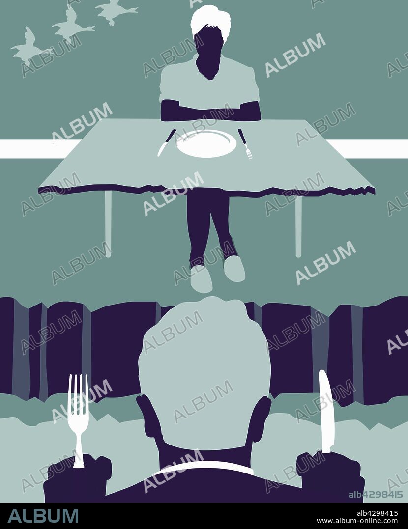 Couple eating dinner with crevice between them.