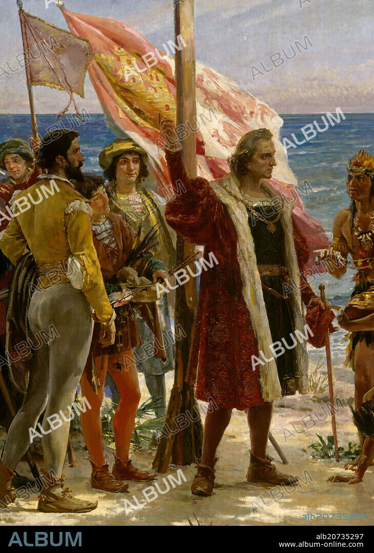 JOSE GARNELO Y ALDA (1866-1944). DETALLE - PRIMER HOMENAJE A COLON/12 OCTUBRE 1492/ AÑO 1892 - O/L - ECLECTICISMO ESPAÑOL.