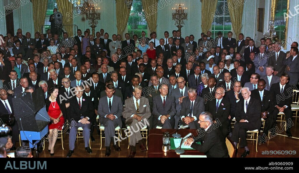 The Civil Rights Act of being enacted by President Lyndon Johnson, July 2, 1964. civil rights legislation in the United States, that outlawed major forms of discrimination against racial, ethnic, national and religious minorities, and women.