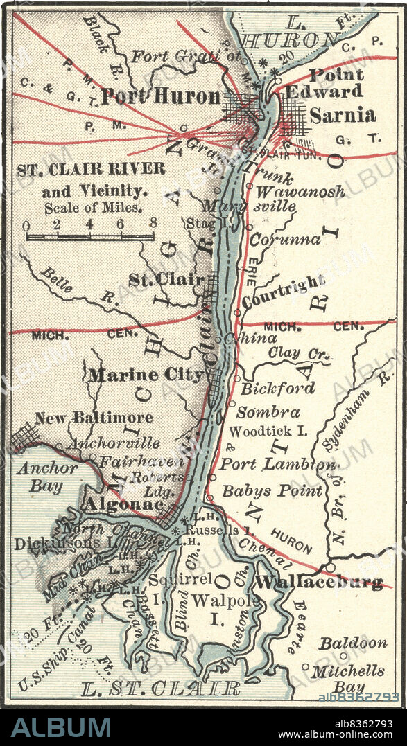 Map of Saint Clair River and Port Huron.