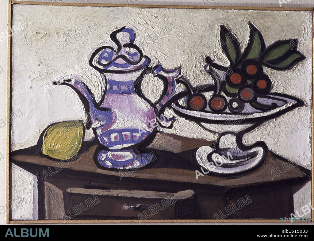Still Life With Cherries by Pablo Picasso, Oil painting, 28 October 1943, 1881-1973.