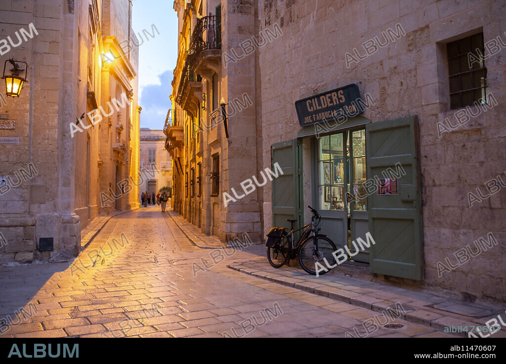 Evening view of Triq IL Villegaignon street in Mdina, Malta.