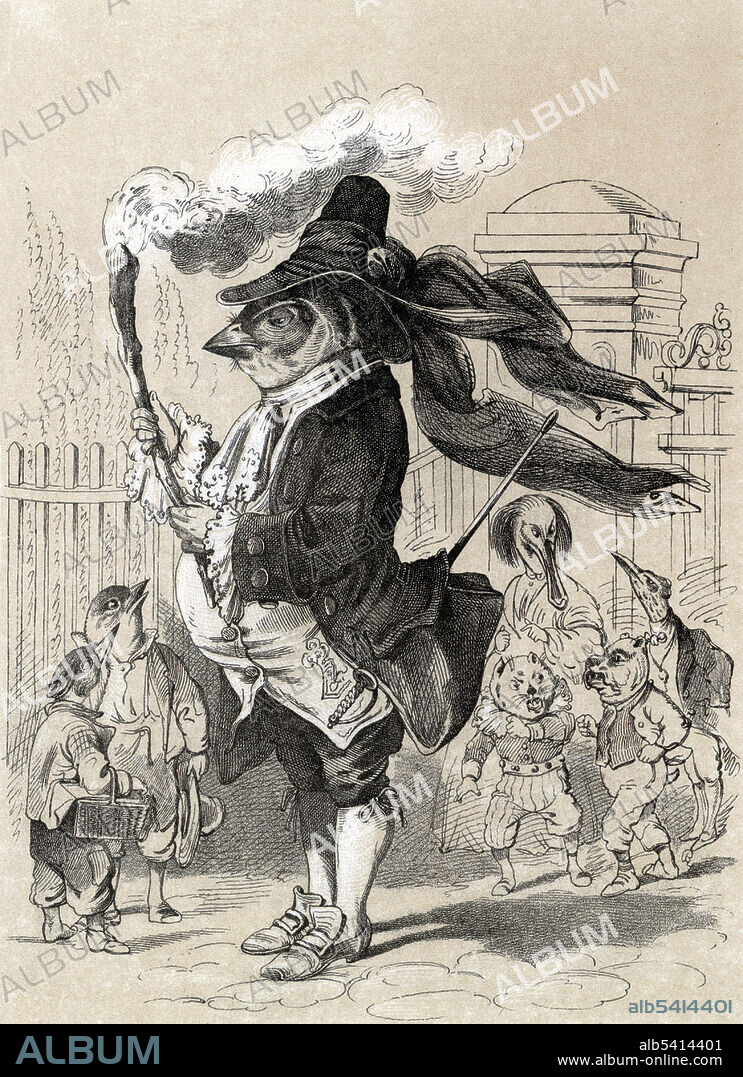 Entitled: Who'll carry the link? I, said the Linnet, I'll fetch it in a minute, I'll carry the link. "Who Killed Cock Robin?" is an English nursery rhyme. The rhyme has often been reprinted with illustrations, as suitable reading material for small children. Henry Louis Stephens (February 11, 1824 - December 13, 1882) was an American illustrator and editorial cartoonist. Stephens was well known as a caricaturist, excelling especially in the humorous delineation of animals. He painted in watercolors, but rarely exhibited his works. 1865 illustration.
