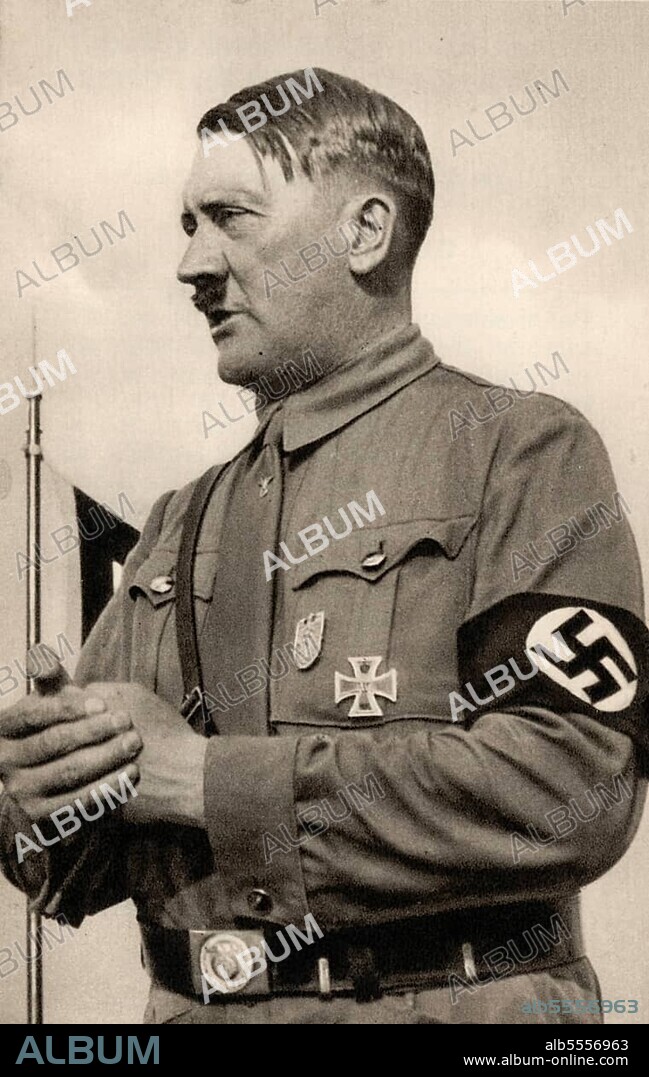 Adolf Hitler (* 20 April 1889 in Braunau am Inn) († 30 April 1945 Berlin), Leader of the Nazi Party, Reich Chancellor from 1933, also self-appointed "Fuehrer" and head of state of Germany