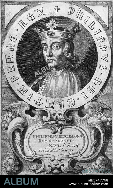 Philipp V., der Lange, König von Frankreich (1316-22); 1293 - Vincennes. 3.1.1322. Porträt. Kupferstich, unbez. (17. Jahrh.). Paris, Bibliothèque Nationale.