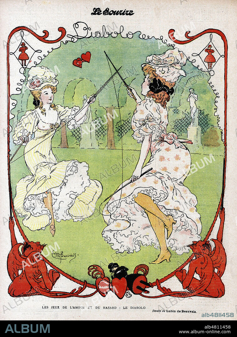 Les jeux de l'amour et du hazard. Le Diabolo. Caricature de Lubin de BEAUVAIS (1873-1917) pour Le Sourire du 4 mai 1907. Credit : Collection Kharbine-Tapabor.