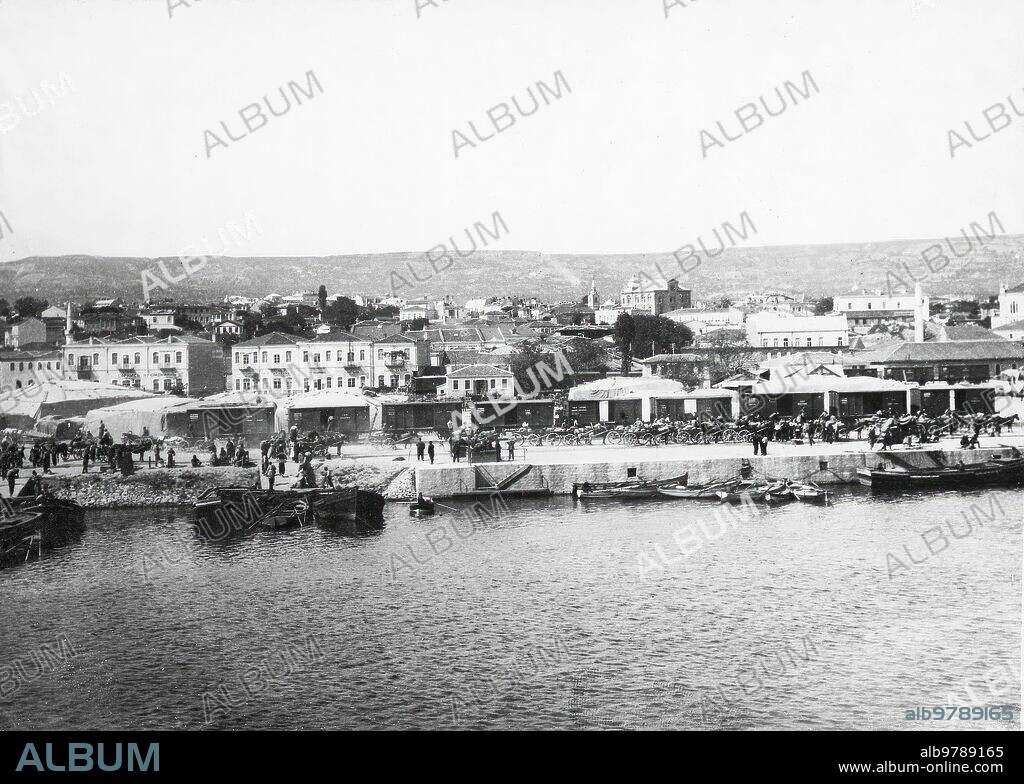 October 1915. The War in Eastern Europe. An aspect of the Bulgarian port of Varna, which has been Bombed by the Russian squadron.