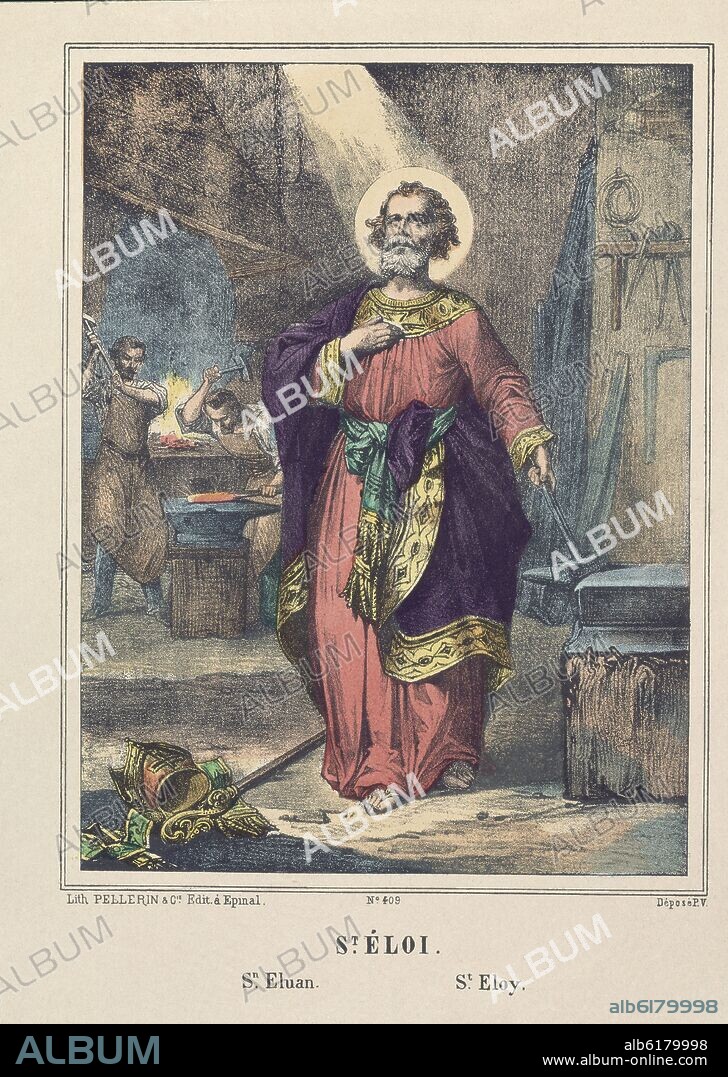 SAN ELOY EL MAS FAMOSO ORFEBRE DE FRANCIA EN EL SIGLO VII - LITOGRAFIA - S XIX.