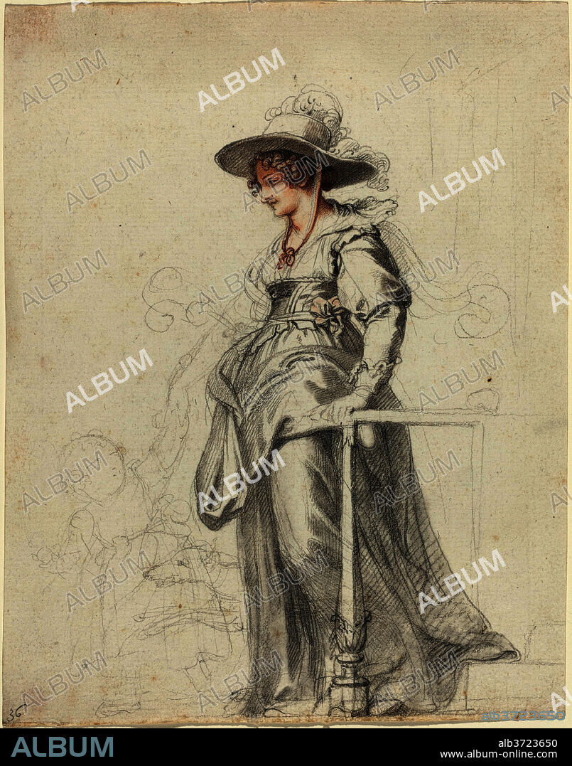 RICHARD COSWAY. Maria Cosway with Her Daughter Louisa. Dated: c. 1794. Dimensions: overall: 27 x 11.1 cm (10 5/8 x 4 3/8 in.). Medium: graphite, red and black chalk, and gray and red wash on laid paper.